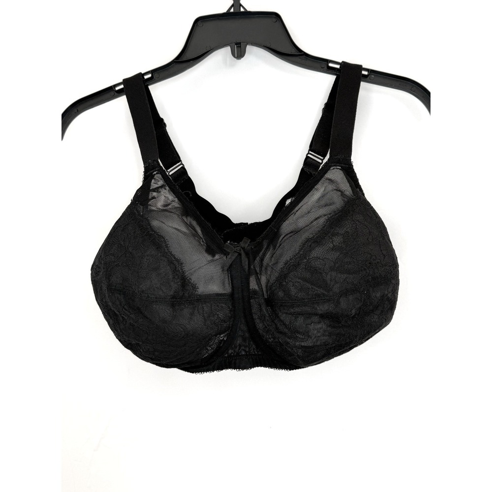 Wacoal 36J Full Figure Underwire Bra Black Unlined Floral Lace 855186